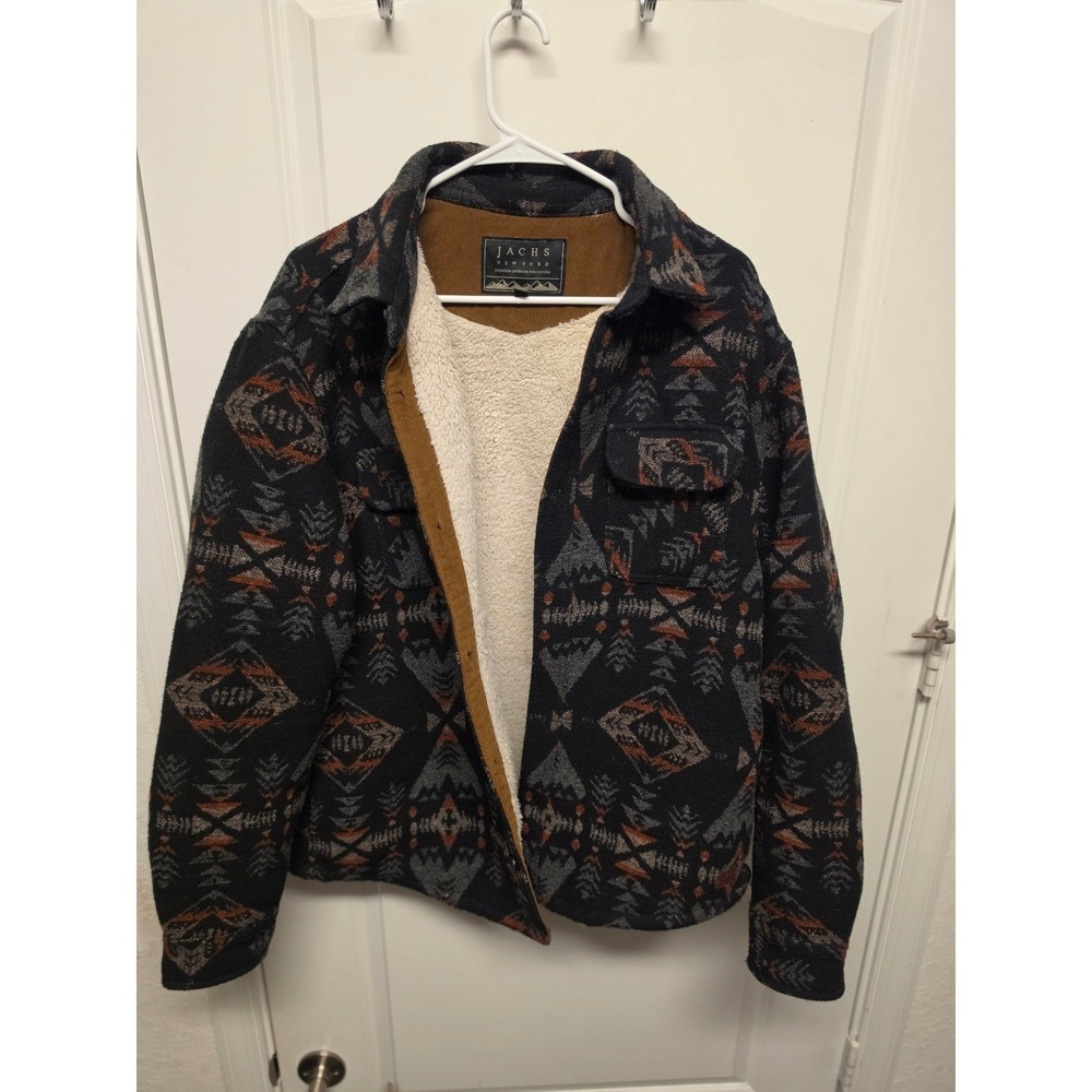 Jachs New York Mens Southwestern Wool Blend Faux Fur Lined Shirt Jacket Large